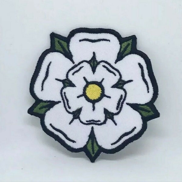 White Yorkshire Rose iron on sew on Embroidered Patch