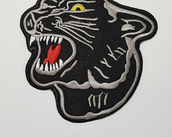 Big Black Panther Head Embroidered Iron / Sew On Patch Shirt Jacket Large Badge