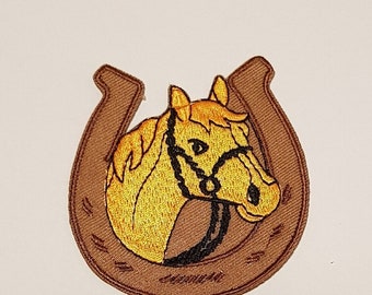 Horseshoe Patch Iron / Sew On Clothes Jacket Pony Horse Riding Embroidered brown