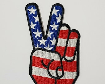 USA Flag Peace Sign Embroidered Iron / Sew On Patch United States American Badge