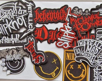 Colección de insignias para amantes de la música rock. Insignias para planchar o coser. Parche bordado.