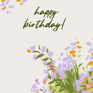 Carte d'anniversaire fleurs sauvages - motif floral imprimable dessiné à la main - téléchargement immédiat - carte de voeux bohème pour elle ou lui