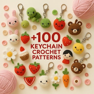 編みぐるみ編み図100選 PDF – キーホルダー型紙、ミニ動物、縫わない、初心者向け簡単編み図、すぐにダウンロード