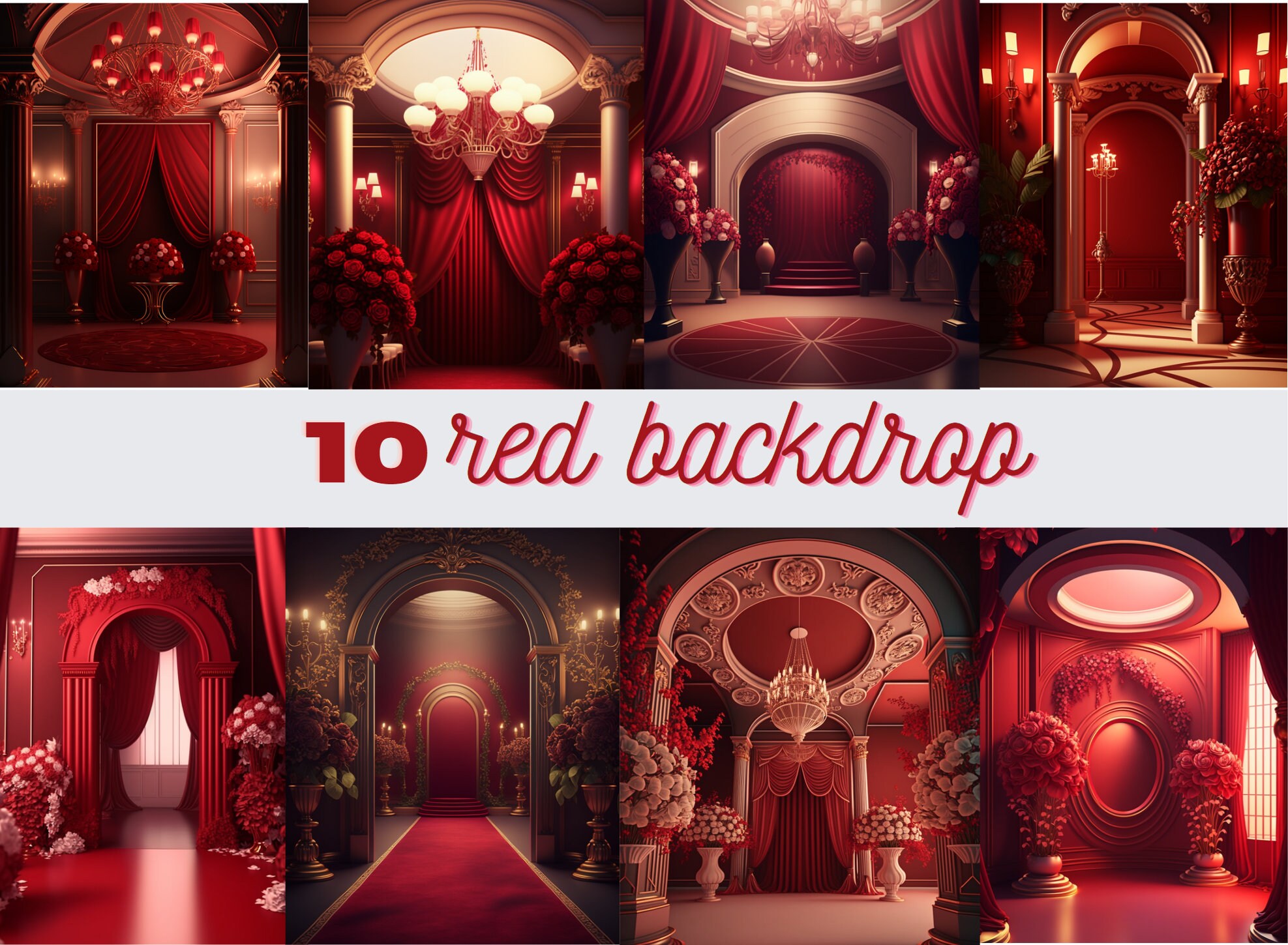 10 X Red Backdrops Red Flowers Backdrop Luxury Backdrop Etsy
