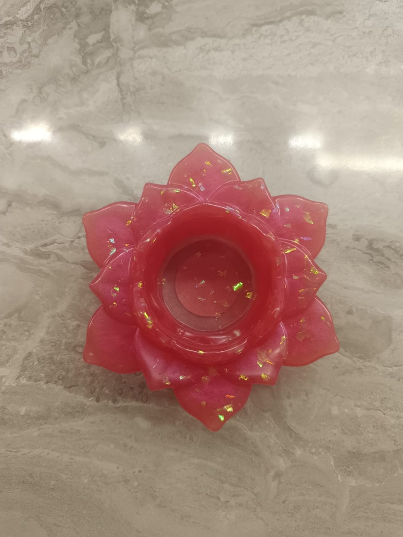 Lotus Flower Candle Holder in Pink Glitter Resin. Excellent Gift Idea Etsy