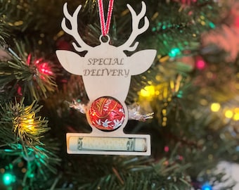 Special delivery money and chocolate ornament