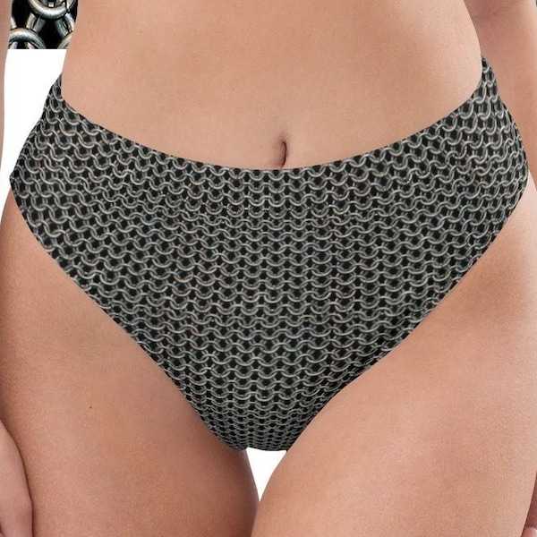 Chain Mail Pattern high-waisted bikini bottom, Chainmail bikini bottom, Chainmail swimsuit bottom, Chainmail armor swimsuit bottom