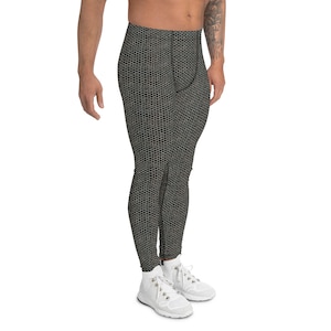 May include: Black and gray patterned leggings with a chainmail design.