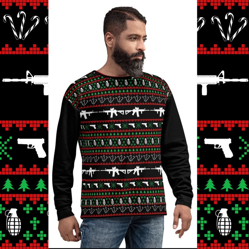 T-shirt Humour AR15 Ugly Christmas Sweater - Motif Arme De Noël - Cadeau Pour Amateurs - Coupe Classique