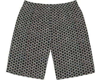Chainmail Pattern Board Shorts | All-Over Print Swim Trunks