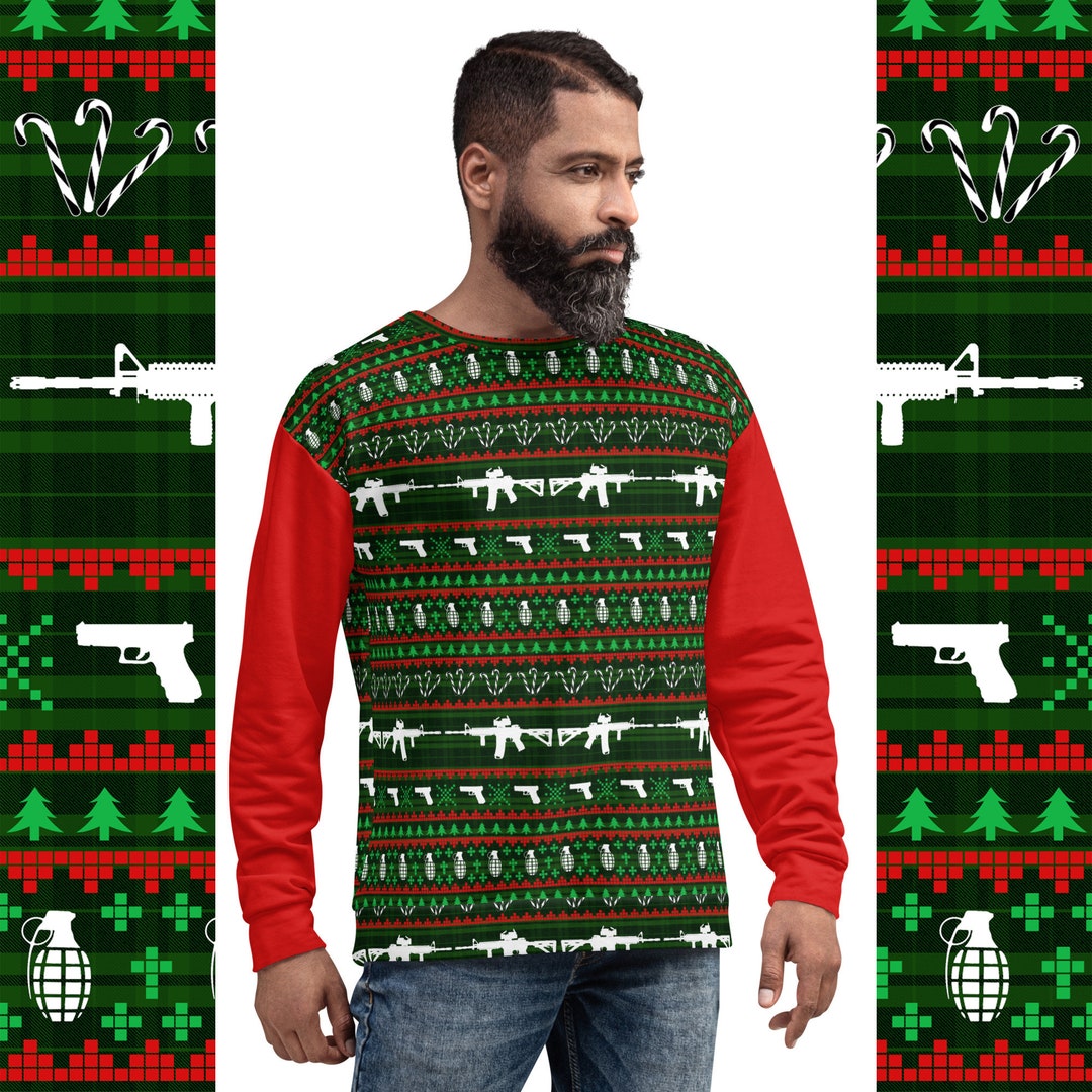 Ugly Christmas Sweatshirt Mens, Ugly Christmas Sweater Firearms, Ugly
