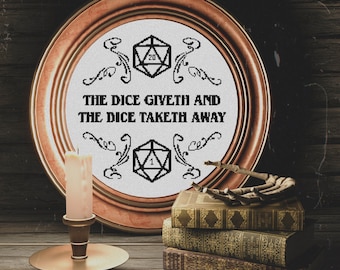 Dungeons and Dragons Cross Stitch Pattern, DnD Dice D20 Dragon
