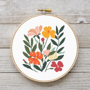 Modern kruissteekpatroon, getelde kruissteekkaart wilde bloemen, natuurborduurwerk, eenvoudige xstitch, pdf direct downloaden, borduurwerk DIY
