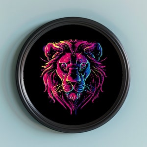 Verzauberter Löwe Kreuzstich Muster, Leo Kreuzstich, Neon Kreuzstich Vorlage, digitaler Download PDF, Stickerei, modernes Kreuzstich DIY