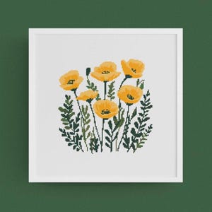 Poppies Cross Stitch Pattern, Flowers Cross Stitch, Easy Cross Stitch Embroidery, Digital Download PDF, Embroidery, Modern Cross Stitch, P97