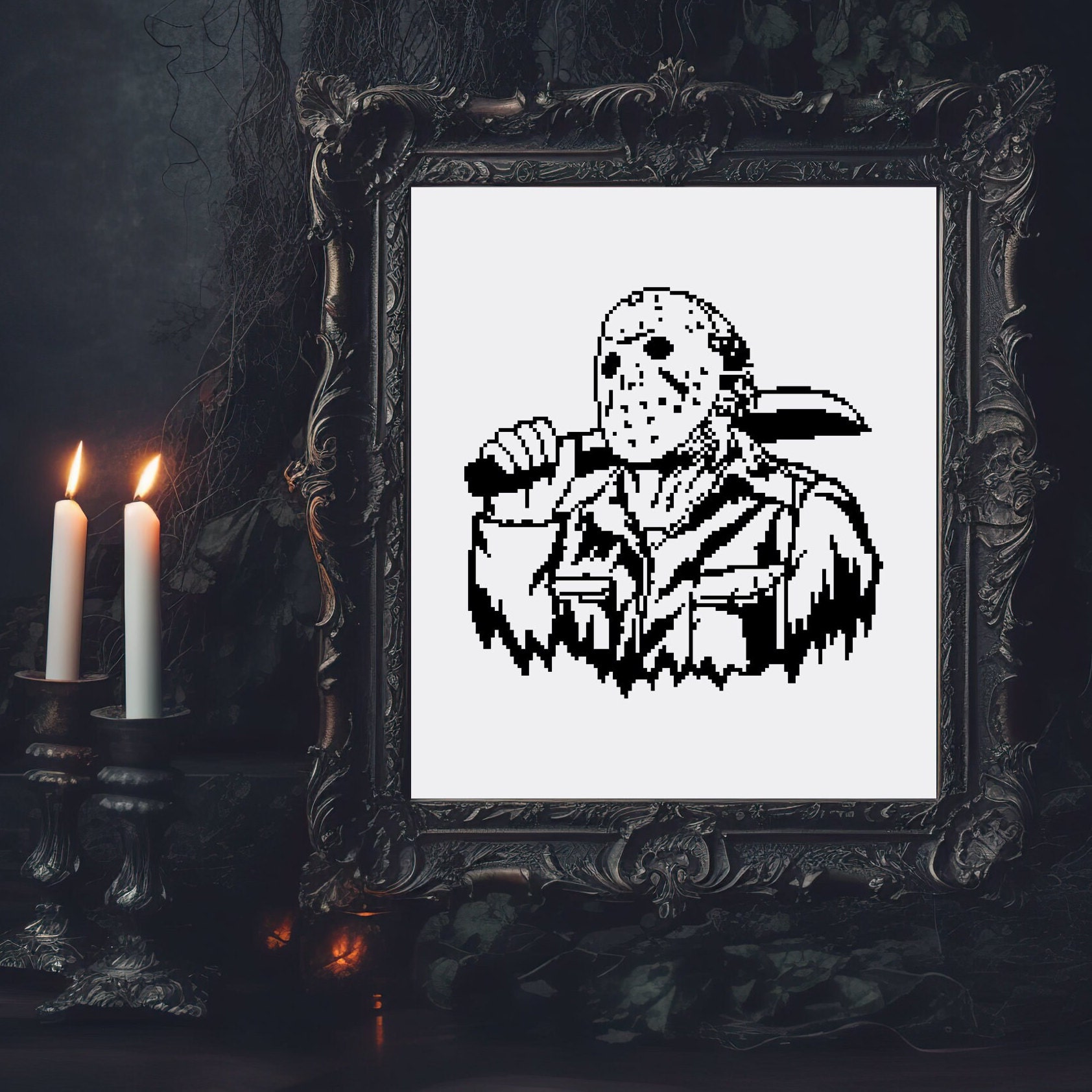 Jason Repeating Pattern Jason Voorhees Cross Stitch Pattern, Halloween Horror Friday the 13th ...