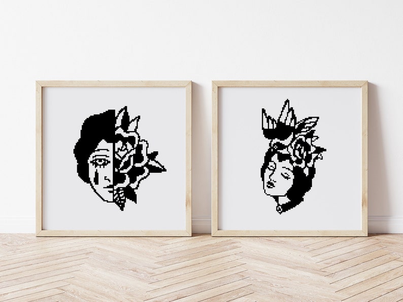 Classic Tattoo Cross Stitch Pattern Flowers Cross Stitch Etsy UK