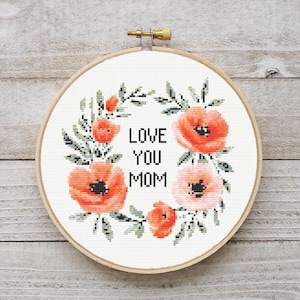 Love Mother Cross Stitch Pattern, Mother's Day Cross Stitch, Mom Cross Stitch Chart Instant Download PDF Embroidery Modern Cross Stitch P178