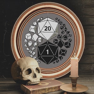 D20 Dice Cross Stitch Pattern, Dungeons and Dragons Cross Stitch PDF, Gamer Cross Stitch, Embroidery, Counted Cross Stitch, Dragon, DIY