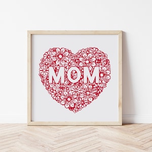 Patrón de punto de cruz Love Mother, punto de cruz para el día de la madre, gráfico de punto de cruz para mamá, descarga instantánea en PDF, bordado, punto de cruz moderno