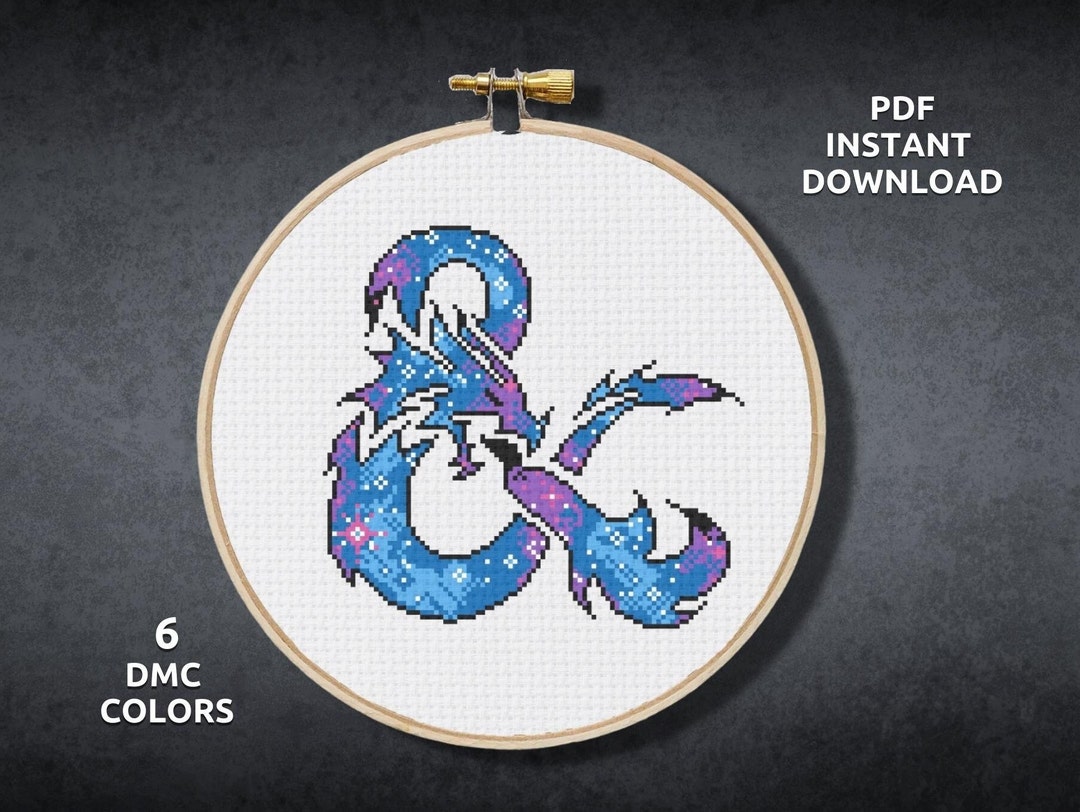 Galaxy Dungeons and Dragons Cross Stitch Pattern, D20 Dragon Fantasy ...