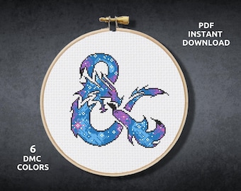 Galaxy Dungeons and Dragons Kreuzstichmuster, D20 Drache Fantasie Stickerei (Digitaler Download PDF)