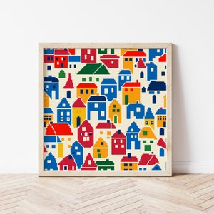 Abstract Houses Cross Stitch Pattern, Village Cross Stitch, Cute Cross Stitch, Instant Download PDF, Embroidery, Counted Cross Stitch, P05