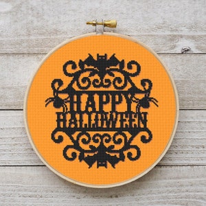 Fröhliches Halloween Kreuzstichmuster, Gothic Gruselige Stickerei DIY (Digitaler Download PDF)