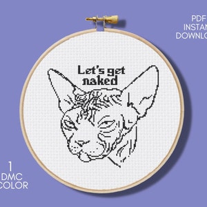 Naked Cat Cross Stitch Pattern, Funny Cross Stitch Chart, Meme Cross Stitch PDF, Digital Download PDF, Embroidery, Counted Cross Stitch, DIY