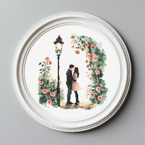 ローズガーデンクロスステッチパターン、結婚クロスステッチチャート、ラブクロスステッチデジタルダウンロードPDF、ミスター＆ミセスクロスステッチ刺繍P195