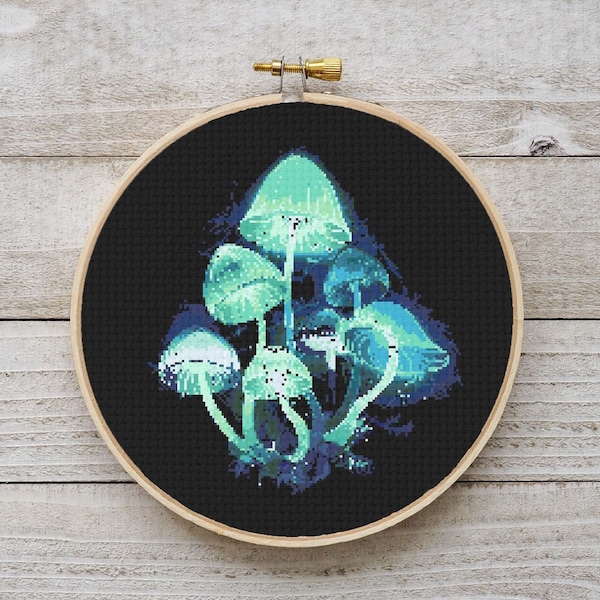 Luminescent Fungi Cross Stitch Pattern, Embroidery, Mushrooms Cross Stitch, Easy Cross Stitch, Digital Download PDF, Modern Cross Stitch DIY