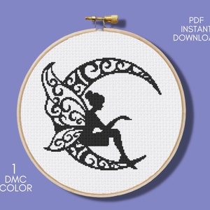 Moon Fairy Cross Stitch Pattern, Moon Cross Stitch, Magic Cross Stitch ...