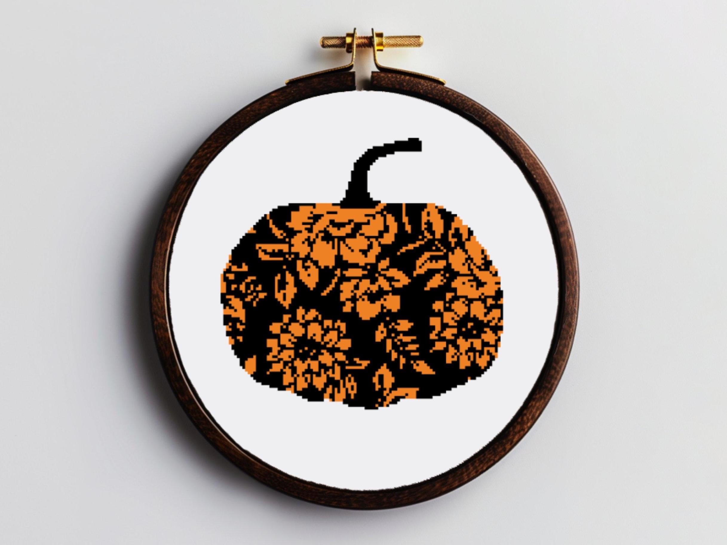 Floral Pumpkin Cross Stitch Pattern, Halloween Embroidery DIY (digital ...