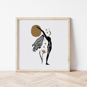 Goddess Cross Stitch Pattern, Modern Cross Stitch, Embroidery Pattern, Digital Download PDF, Boho Cross Stitch Chart, Witchy Cross Stitch