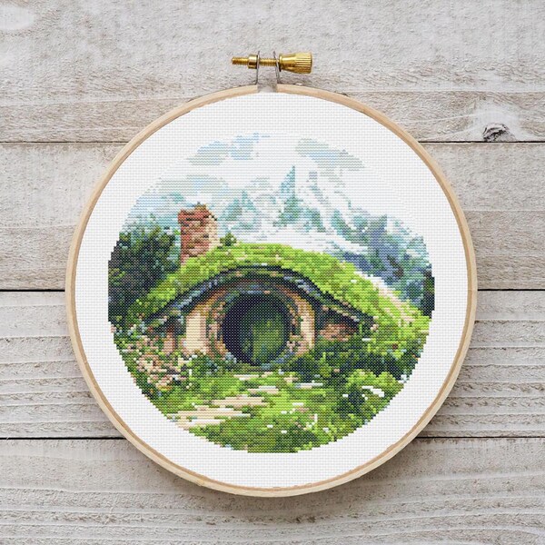Patrón de punto de cruz de la casa del hobbit, bordado DIY de Tolkien de El Señor de los Anillos (PDF) P121