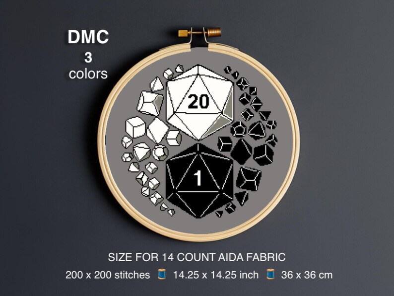 Dungeons and Dragons Cross Stitch Pattern, Dragon Dice D20 Fantasy ...