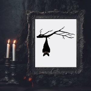 Hanging Bat Cross Stitch Pattern, Horror Cross Stitch, Halloween Cross Stitch, Digital Download PDF, Embroidery, Modern Cross Stitch PDF DIY
