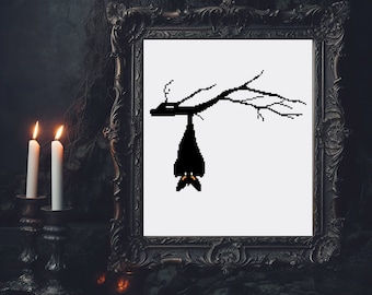 Patrón de punto de cruz de murciélago colgante, punto de cruz de terror, punto de cruz de Halloween, descarga digital PDF, bordado, punto de cruz moderno PDF DIY
