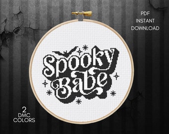 Patrón de punto de cruz "Spooky Babe", bordado de Halloween para hacer tú mismo (descarga digital en PDF)