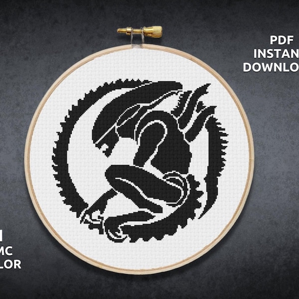 Alien Xenomorph Cross Stitch Chart, Digital Download PDF, Alien Cross Stitch, Horror Cross Stitch PDF, Counted Chart, Sci-fi Cross Stitch