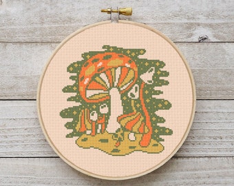 Funky Mushrooms Cross Stitch Pattern, Fungi Cross Stitch, 70s Cross Stitch Chart, Instant Download PDF, Embroidery, Counted Cross Stitch PDF