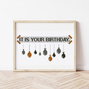 Birthday Cross Stitch Pattern, Funny Cross Stitch Chart, Congrats Cross Stitch PDF, Digital Download PDF, Embroidery, Counted Cross Stitch