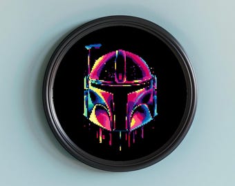 Neon Mandalorian Cross Stitch Pattern, Sci-Fi Space DIY (Digital Download PDF) P17