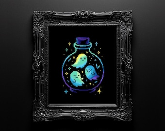 Ghosts Cross Stitch Pattern, Halloween Cross Stitch, Neon Cross Stitch PDF, Instant Download PDF, Embroidery DIY, Modern Cross Stitch, P212