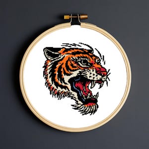 Tiger Kreuzstich-Muster: Traditionelle Tattoo-Stickerei (Instant Download PDF) P209