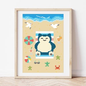 Snorlax Cross Stitch Pattern, Cartoon Cross Stitch Chart, Video Game Cross Stitch, Digital Download PDF, Modern Cross Stitch PDF, P204