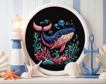 Whale Cross Stitch Pattern: Whimsical Sea Embroidery (Digital Download PDF)