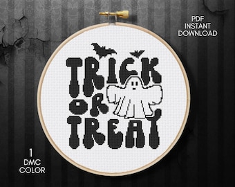 Bus eller godis korsstygnsmönster, broderi, Halloween korsstygn, spökkorsstygn, digital nedladdning PDF, räknat korsstygnsdiagram