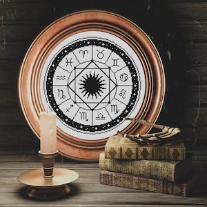 Patrón de punto de cruz de astrología, punto de cruz del zodíaco, gráfico de punto de cruz místico, descarga instantánea en PDF, bordado, punto de cruz contado, bricolaje
