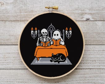 Patrón de punto de cruz de Halloween, PDF de punto de cruz de fantasma divertido, punto de cruz espeluznante, bordado embrujado, gráfico de punto de cruz moderno